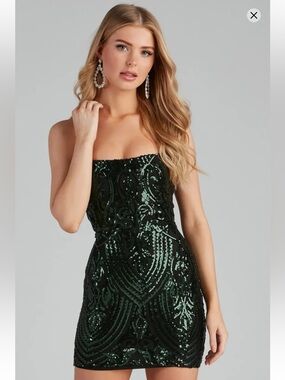 Emerald Sequin & Black Dress L Windsor